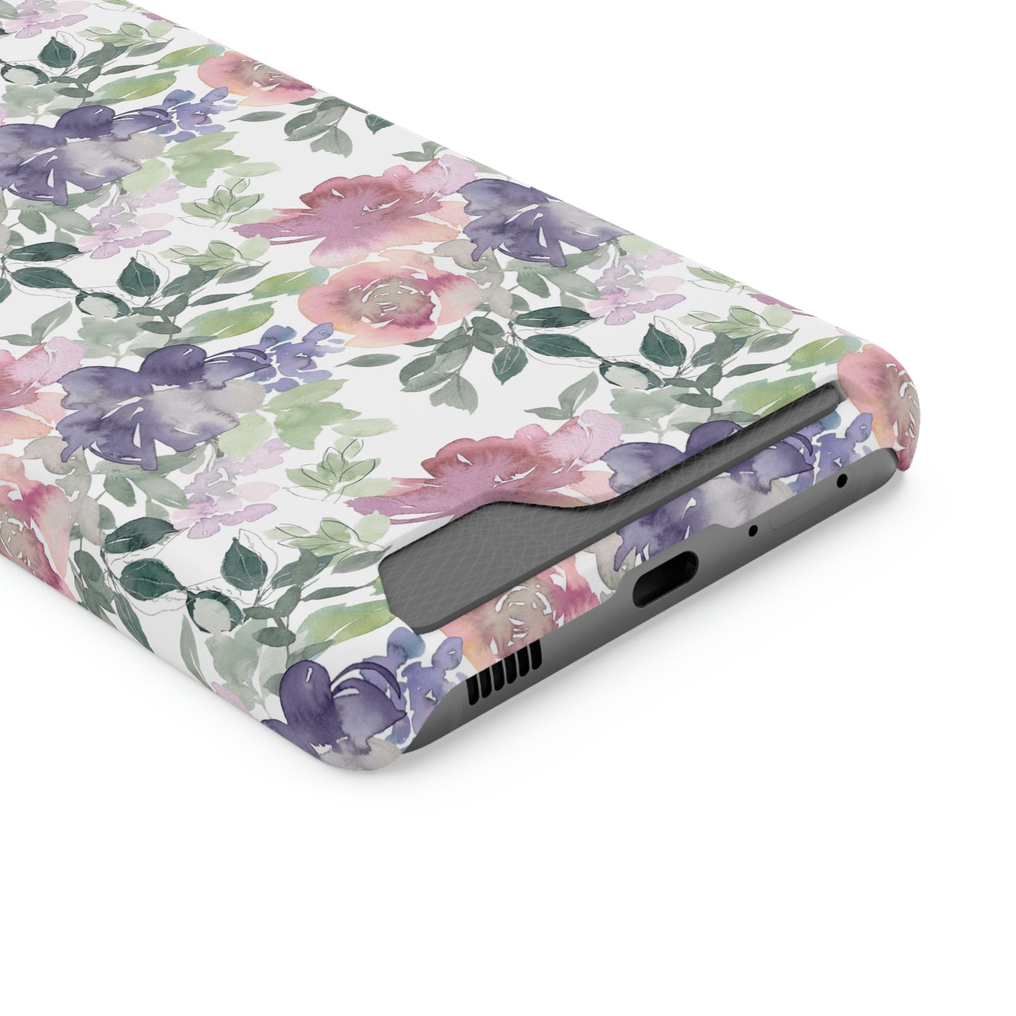 Purple Flower Phone Case With Card Holder