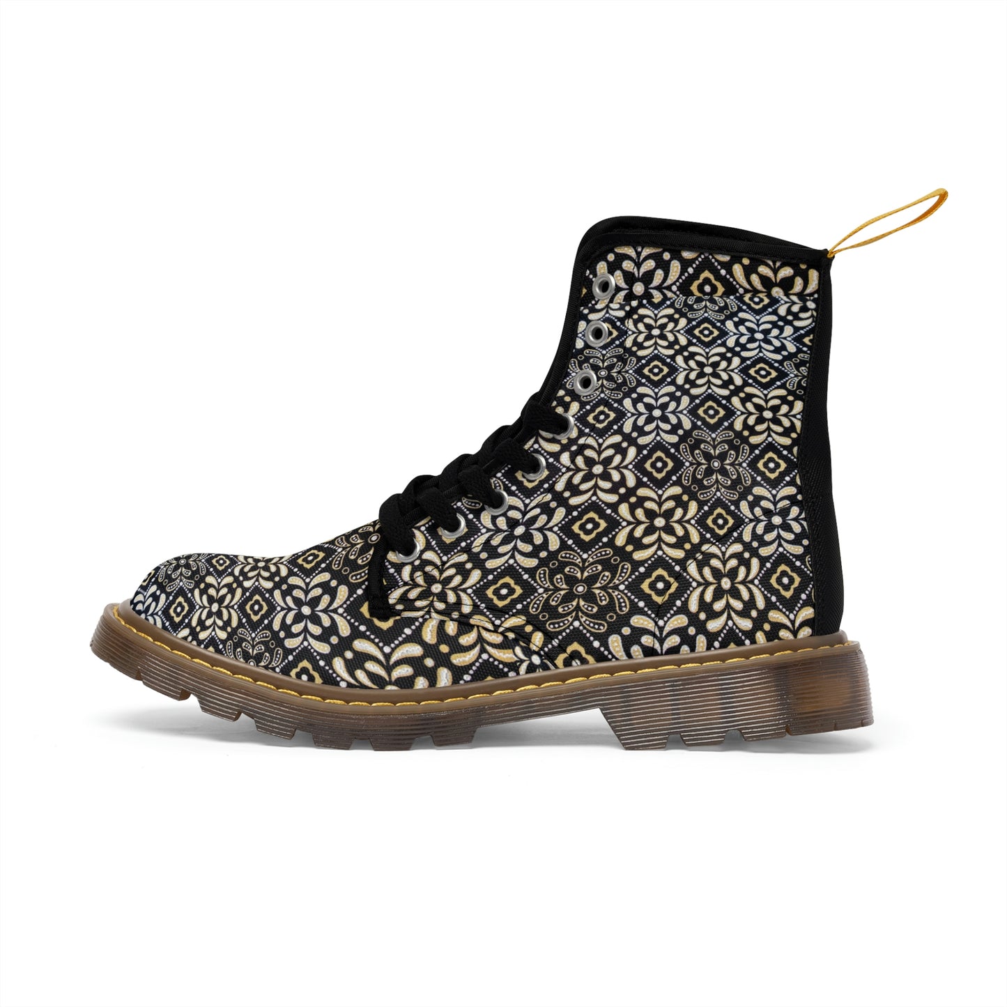 Black Floral Men's Canvas Boots