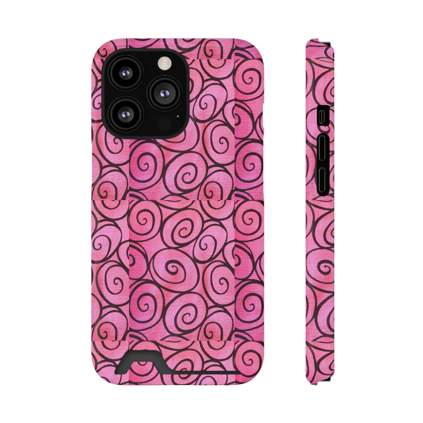 Pink Swirl Phone Case With Card Holder