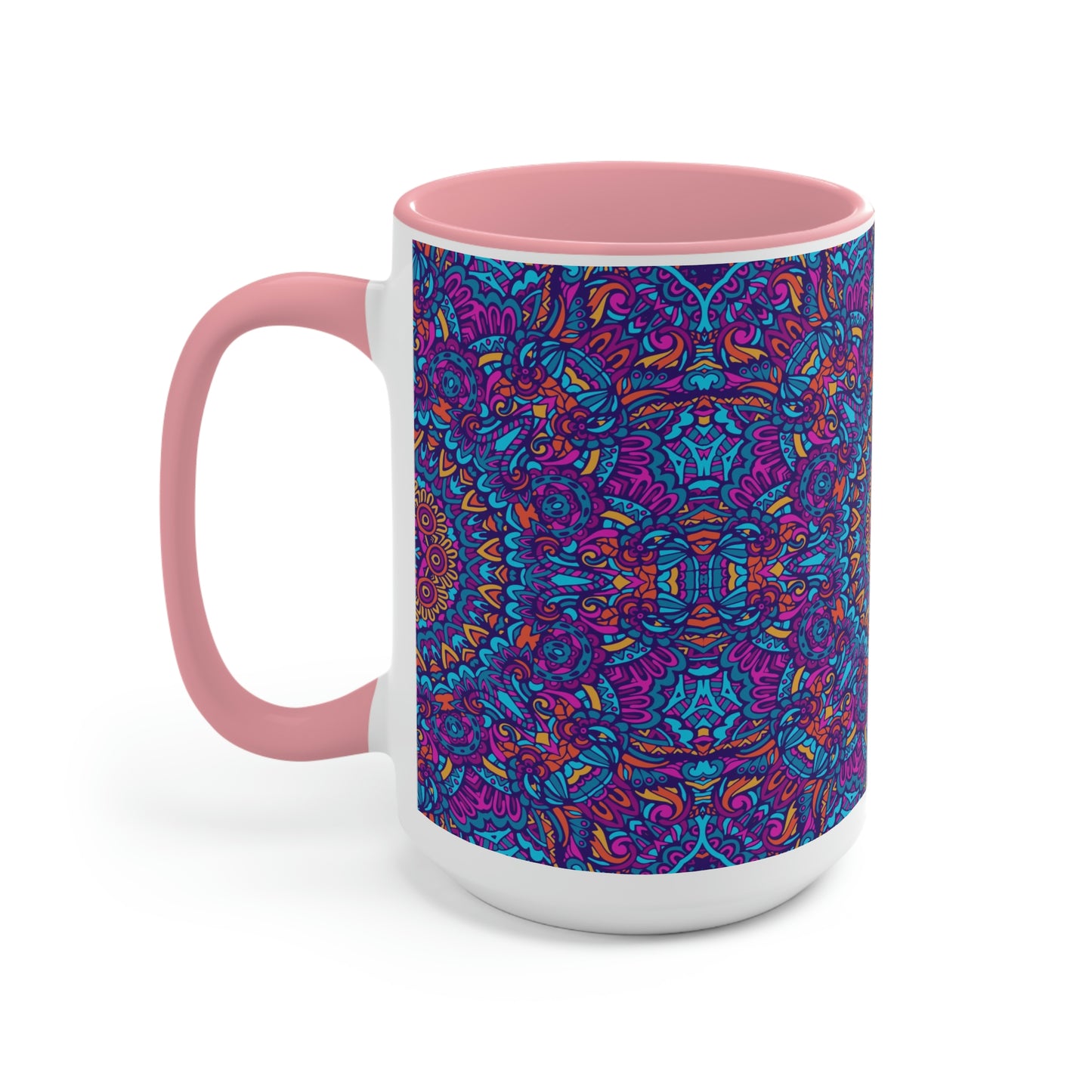 Blue Mandala Two-Tone Coffee Mugs, 15oz