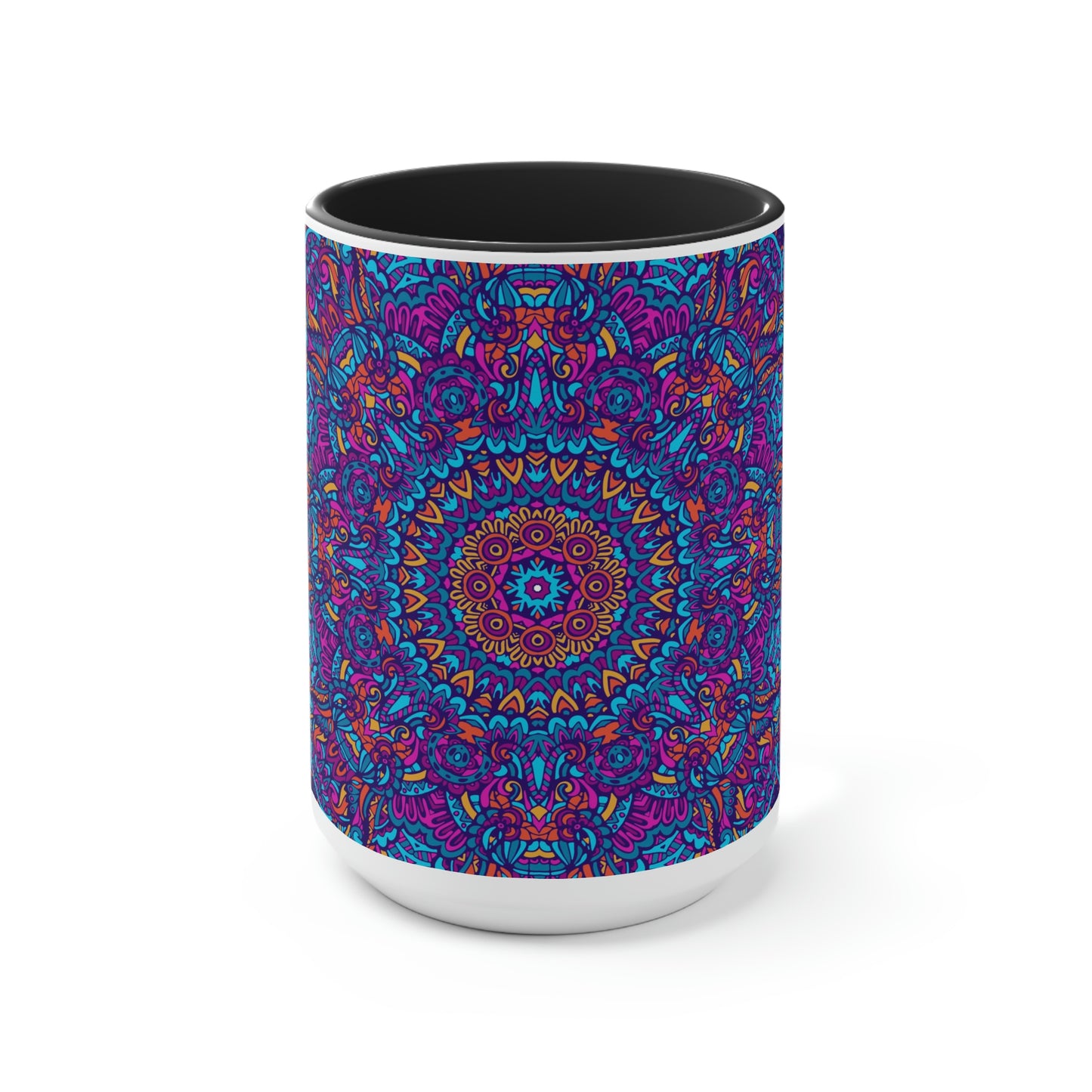 Blue Mandala Two-Tone Coffee Mugs, 15oz