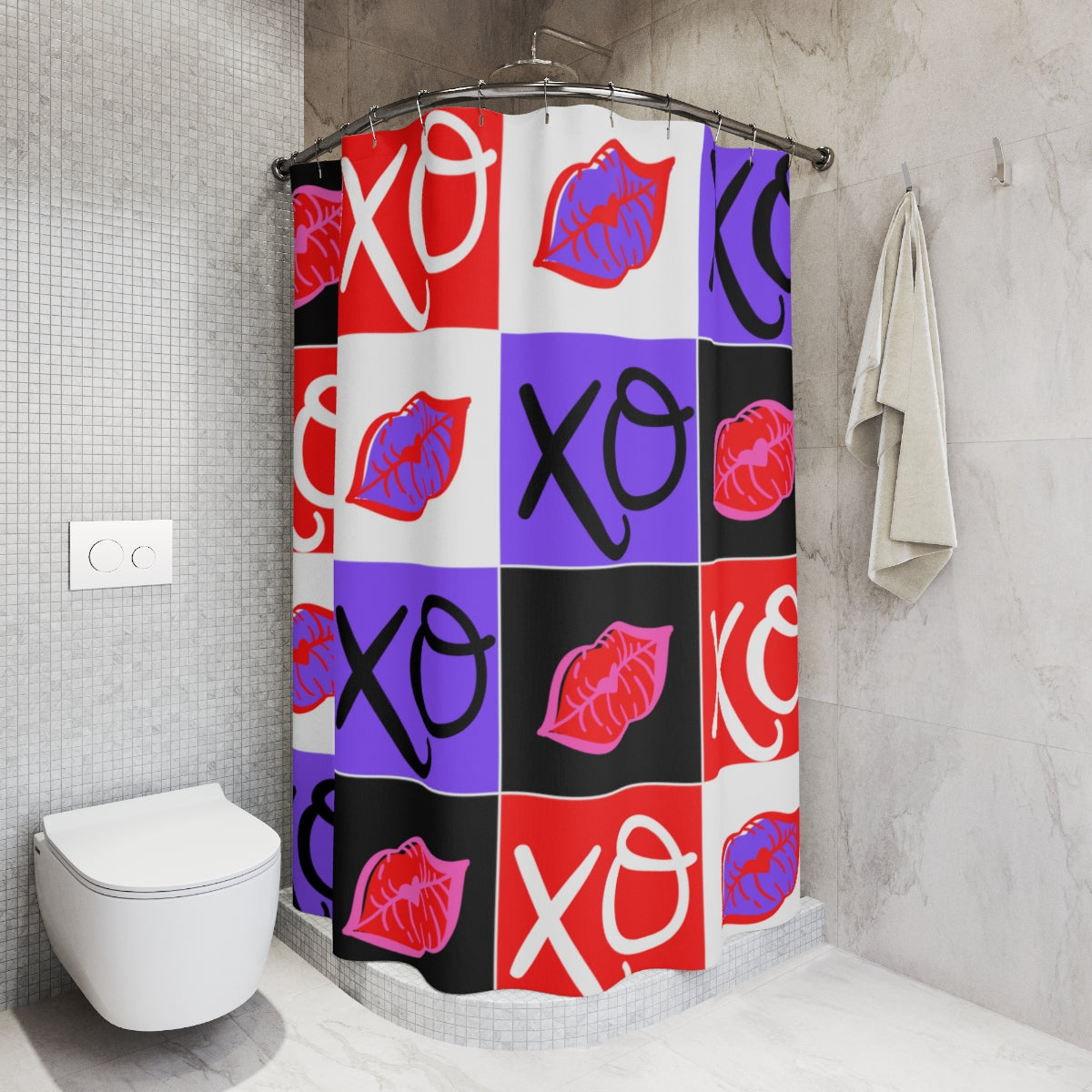 Hugs and Kisses Red Polyester Shower Curtain