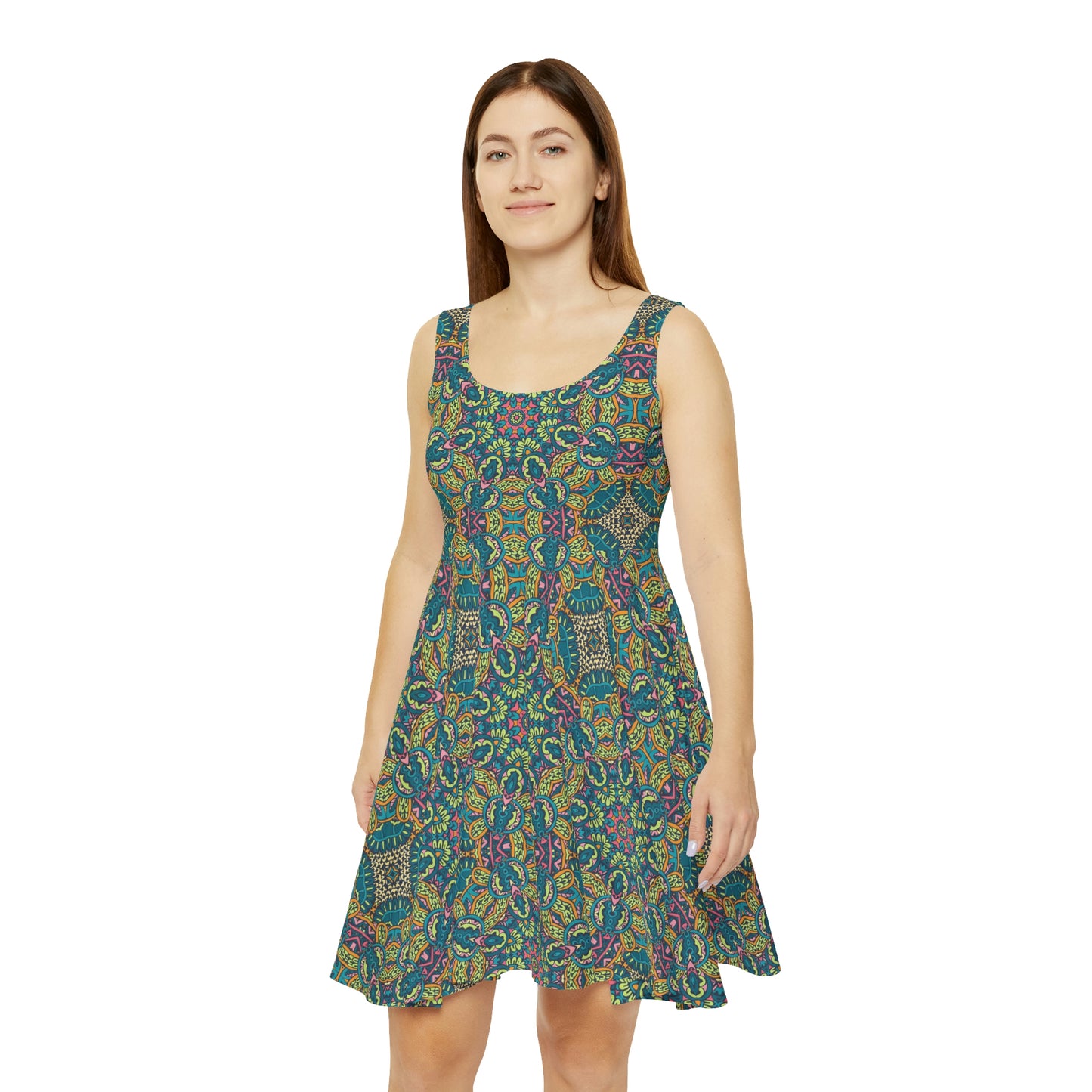 Mandala Green Women's Skater Dress