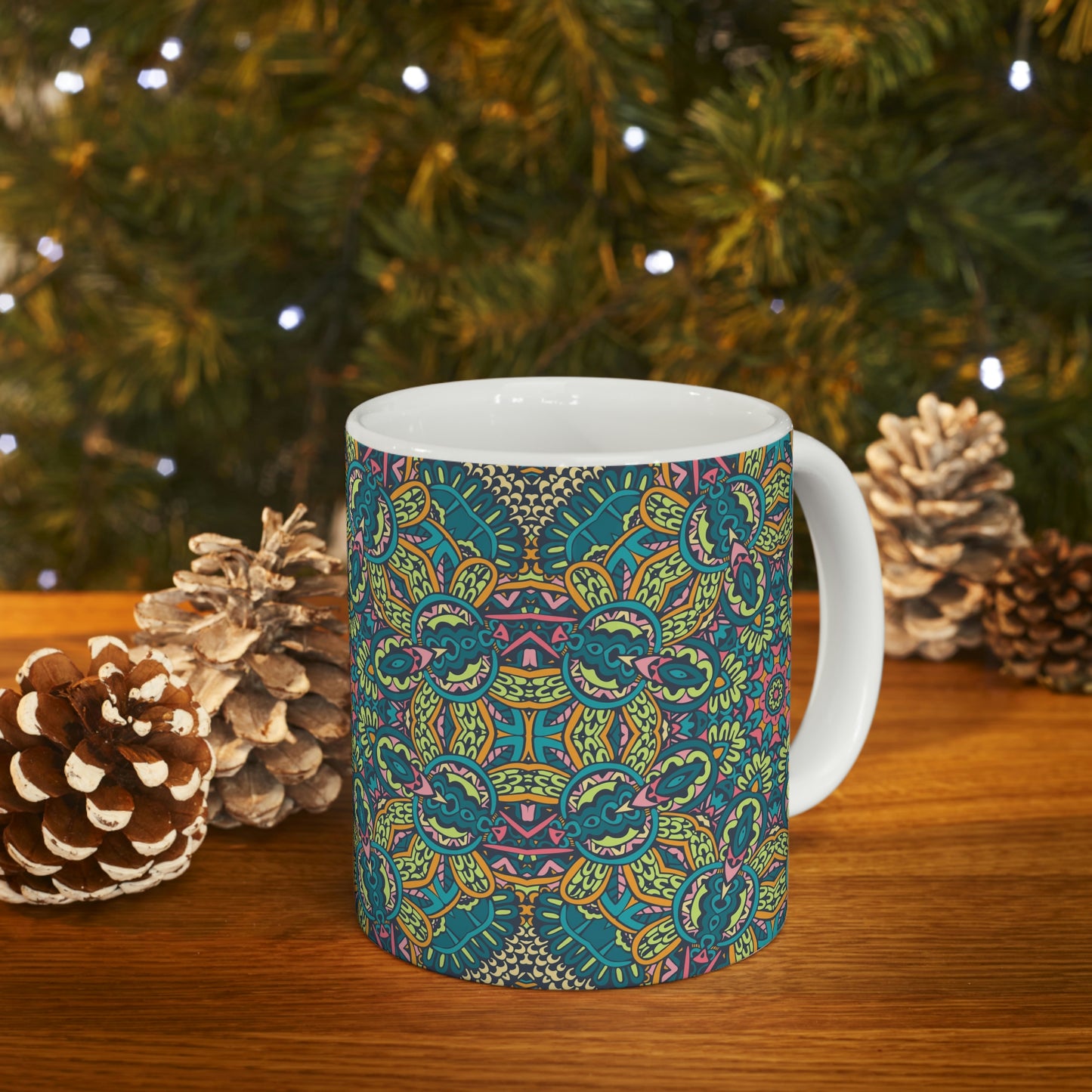 Green Mandala Ceramic Mug 11oz