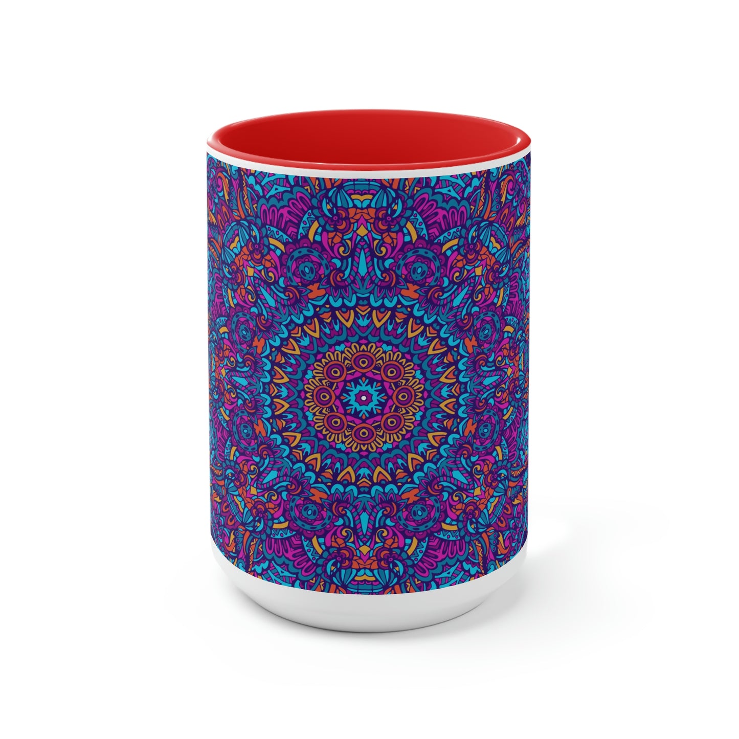 Blue Mandala Two-Tone Coffee Mugs, 15oz