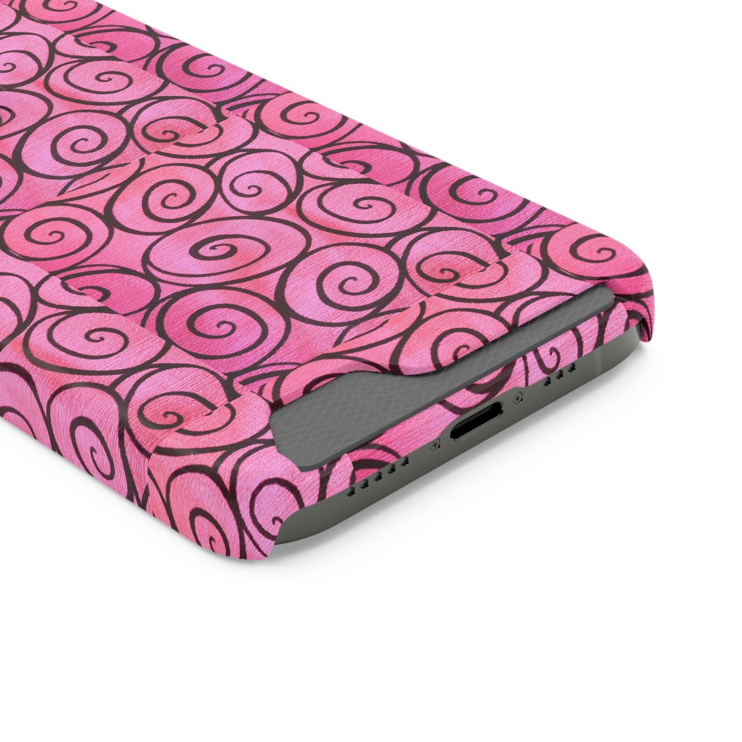 Pink Swirl Phone Case With Card Holder