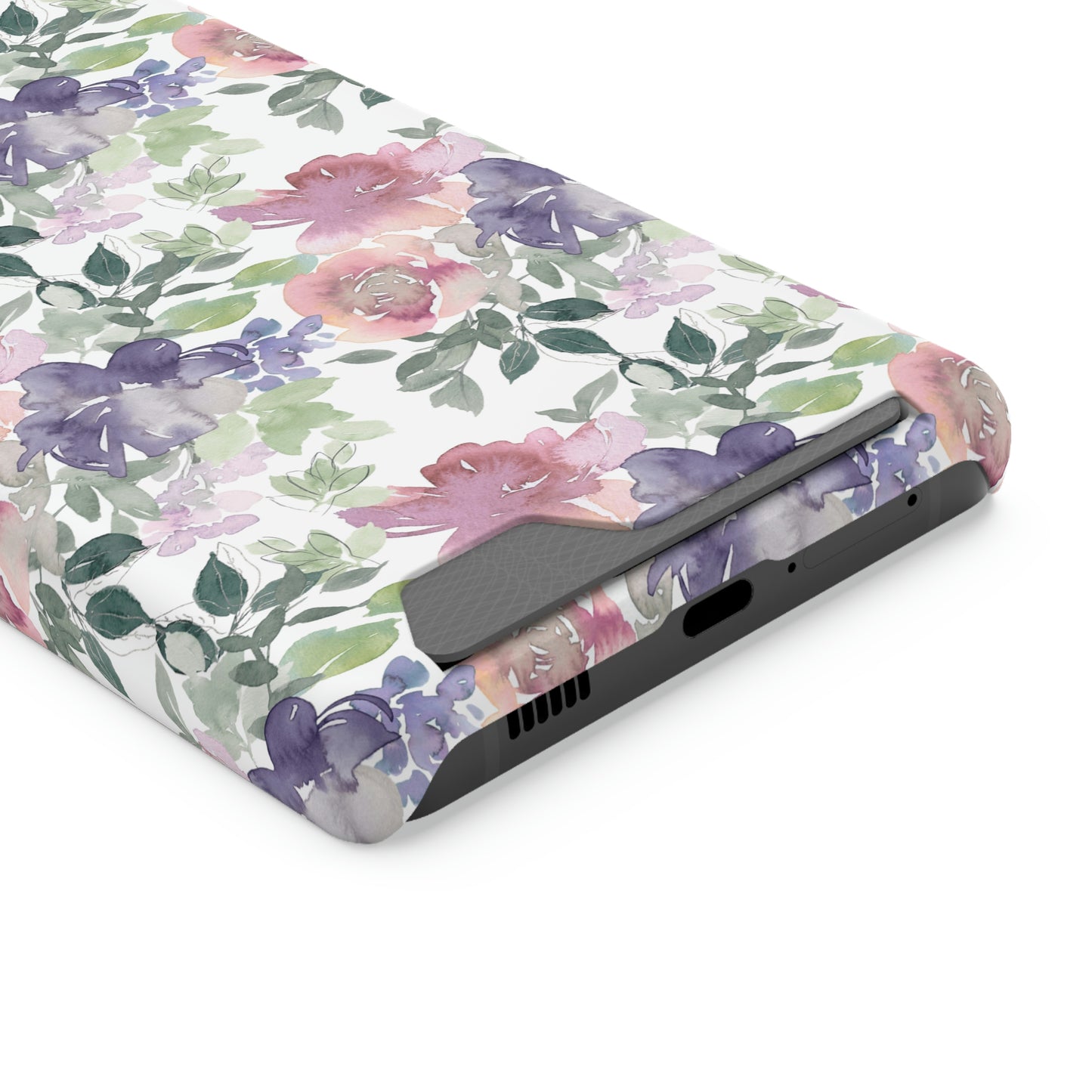 Purple Flower Phone Case With Card Holder