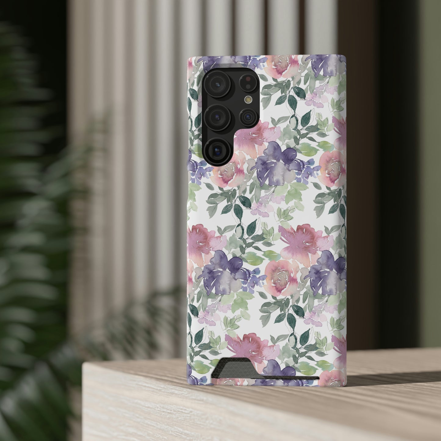 Purple Flower Phone Case With Card Holder