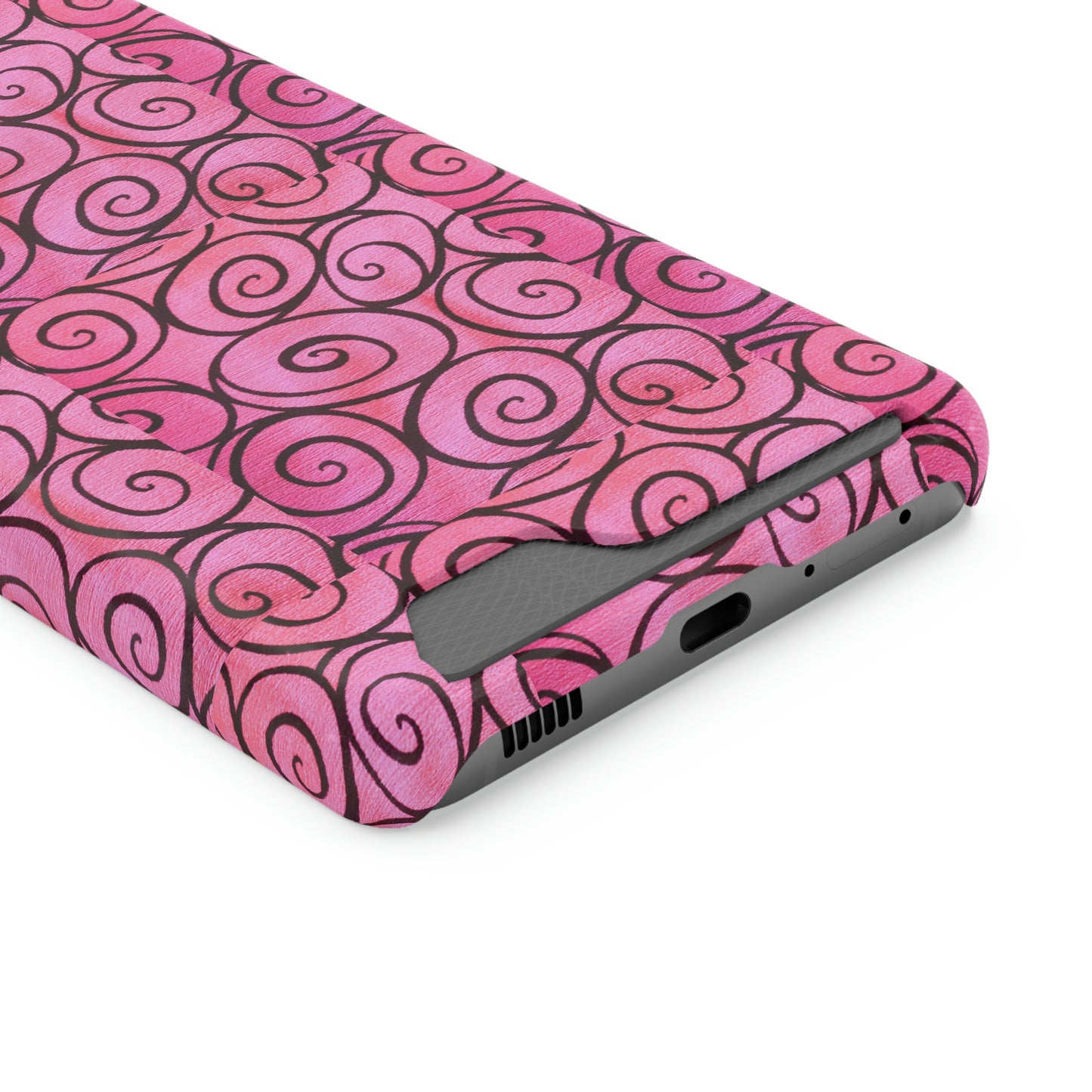 Pink Swirl Phone Case With Card Holder