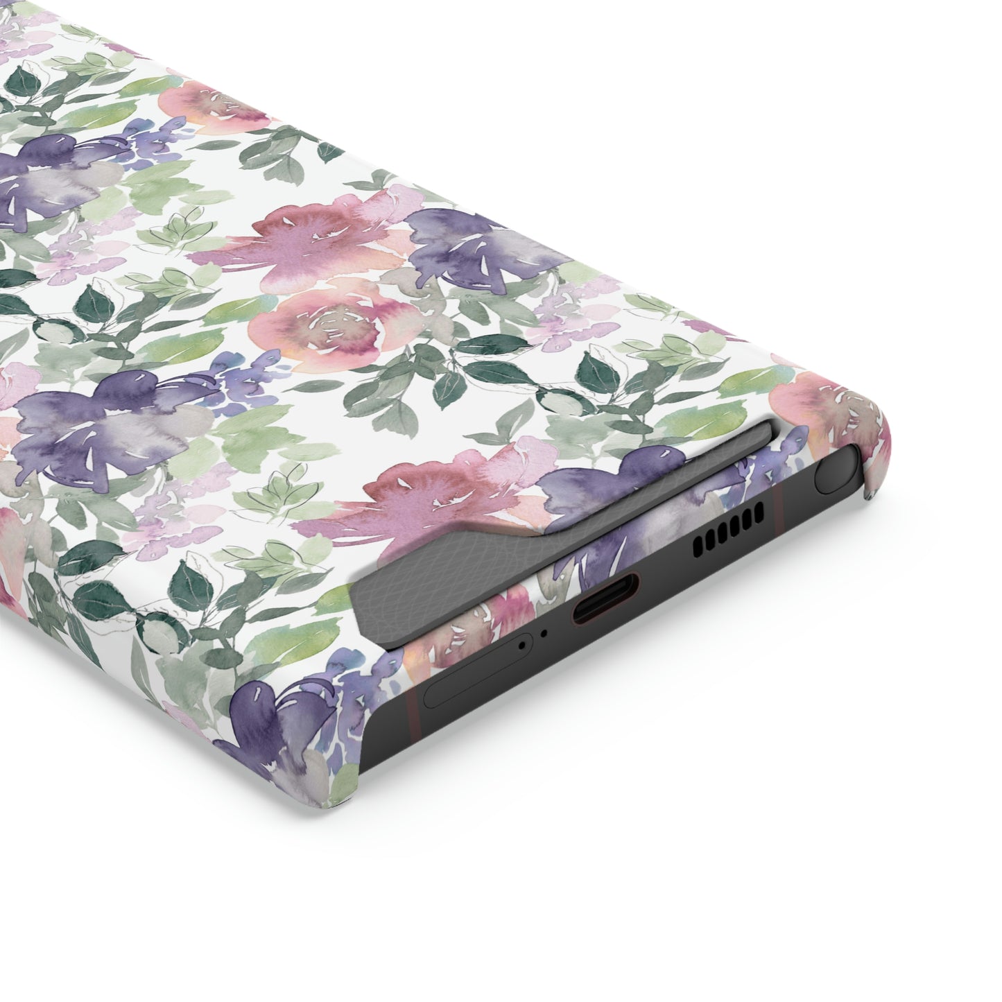 Purple Flower Phone Case With Card Holder