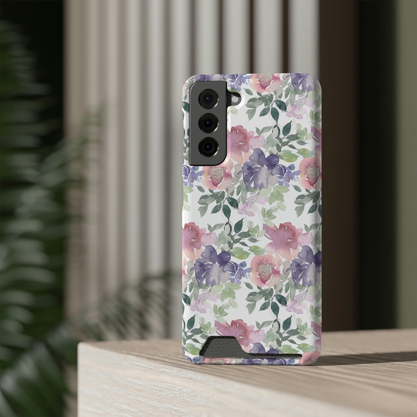 Purple Flower Phone Case With Card Holder