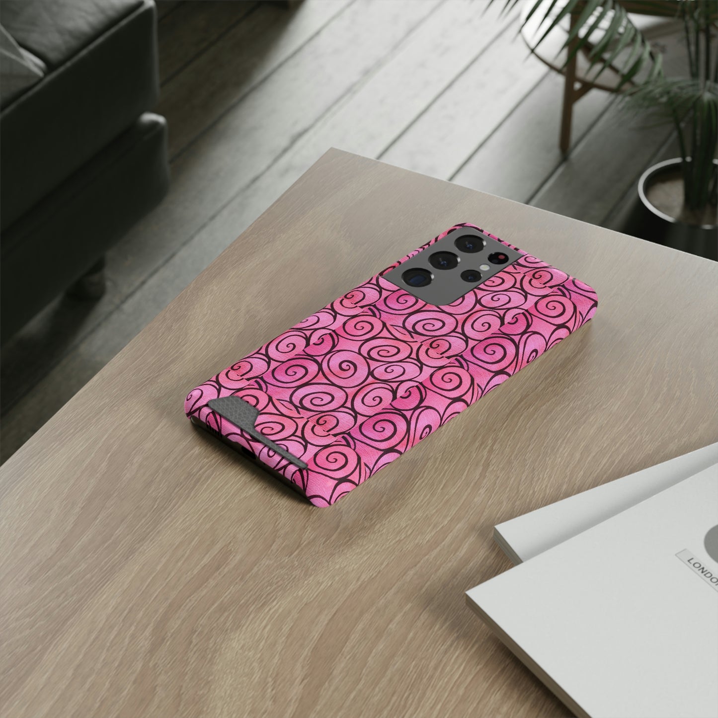 Pink Swirl Phone Case With Card Holder