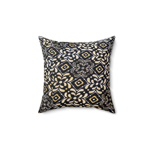 Black Floral Spun Polyester Square Pillow