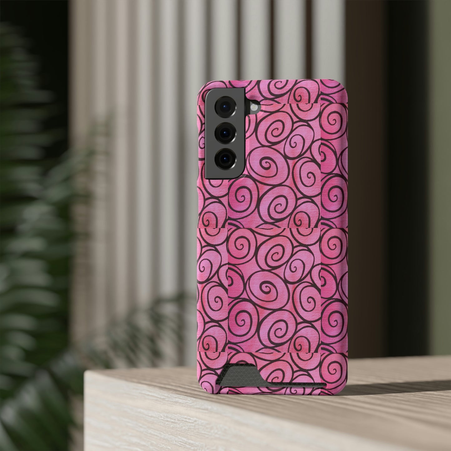 Pink Swirl Phone Case With Card Holder