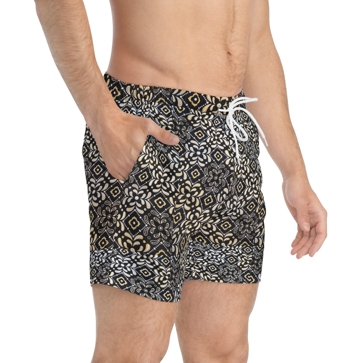 Black Floral Swim Trunks