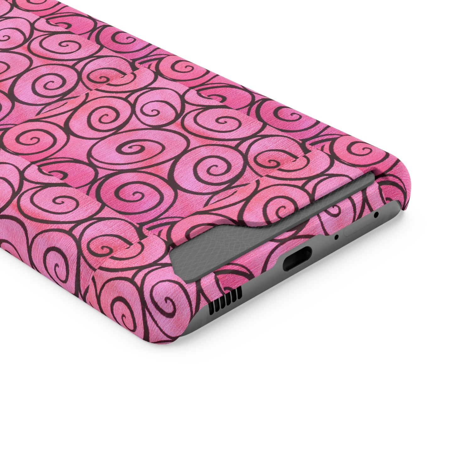 Pink Swirl Phone Case With Card Holder