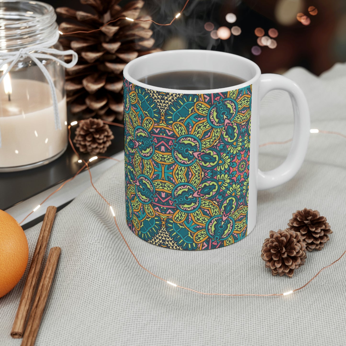 Green Mandala Ceramic Mug 11oz