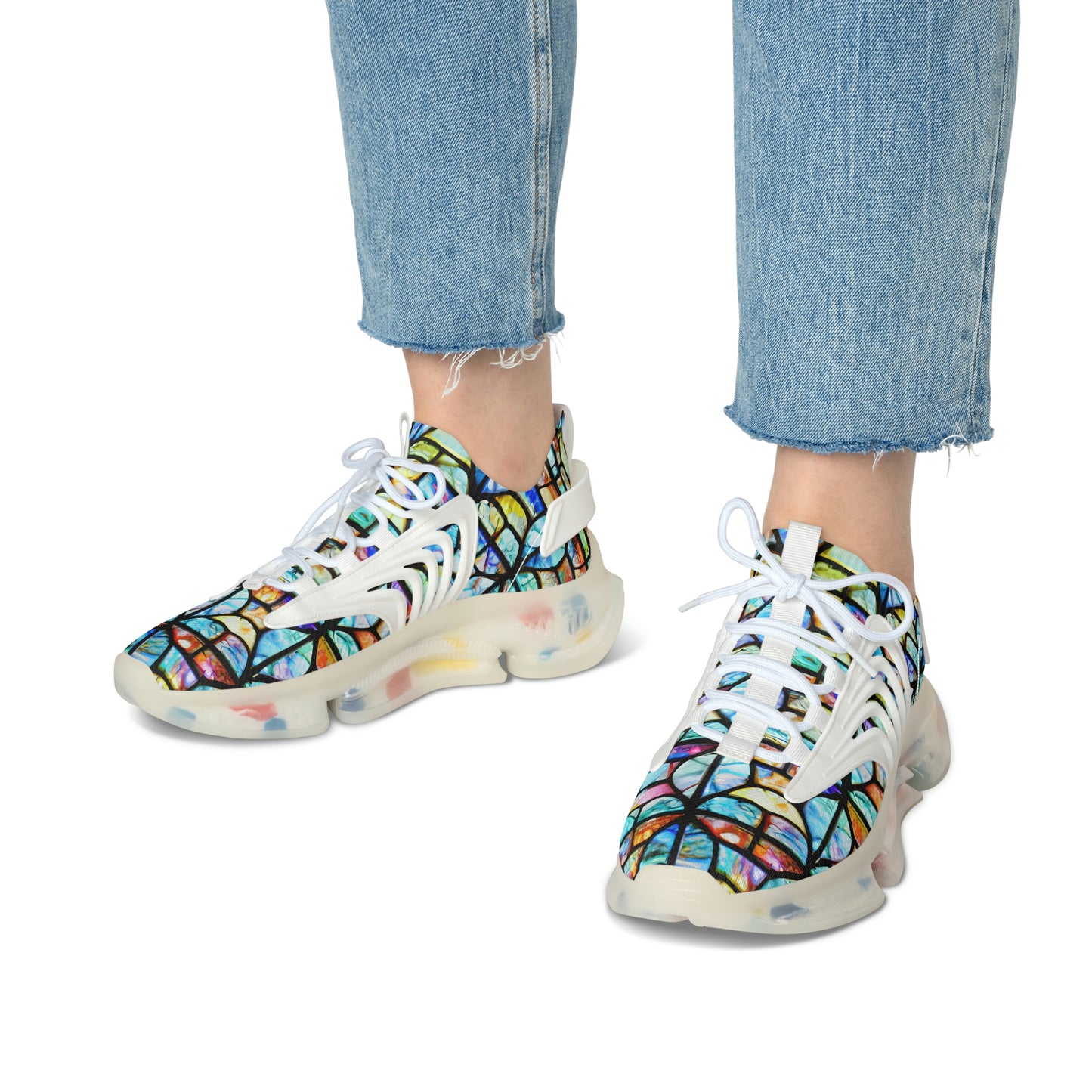 Mosaic Light Blue Women's Mesh Sneakers