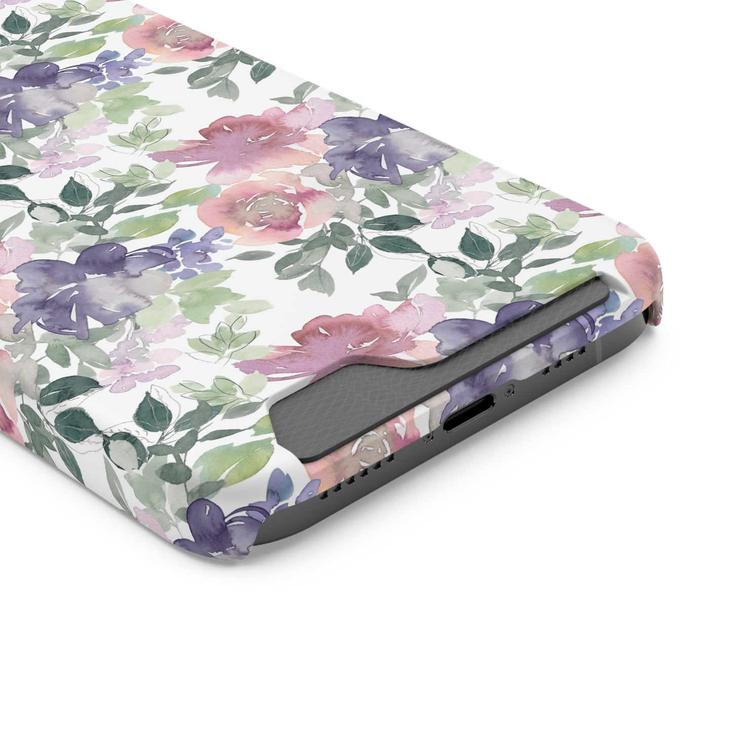 Purple Flower Phone Case With Card Holder